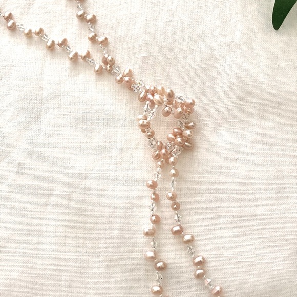 Jewelry - PINK PEARL LARIAT & CRYSTAL NECKLACE 42”